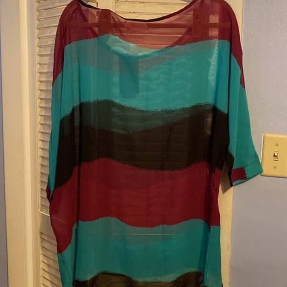 Allegra K Ladies Sheer Chiffon Shirt Green - Picture 6 of 6